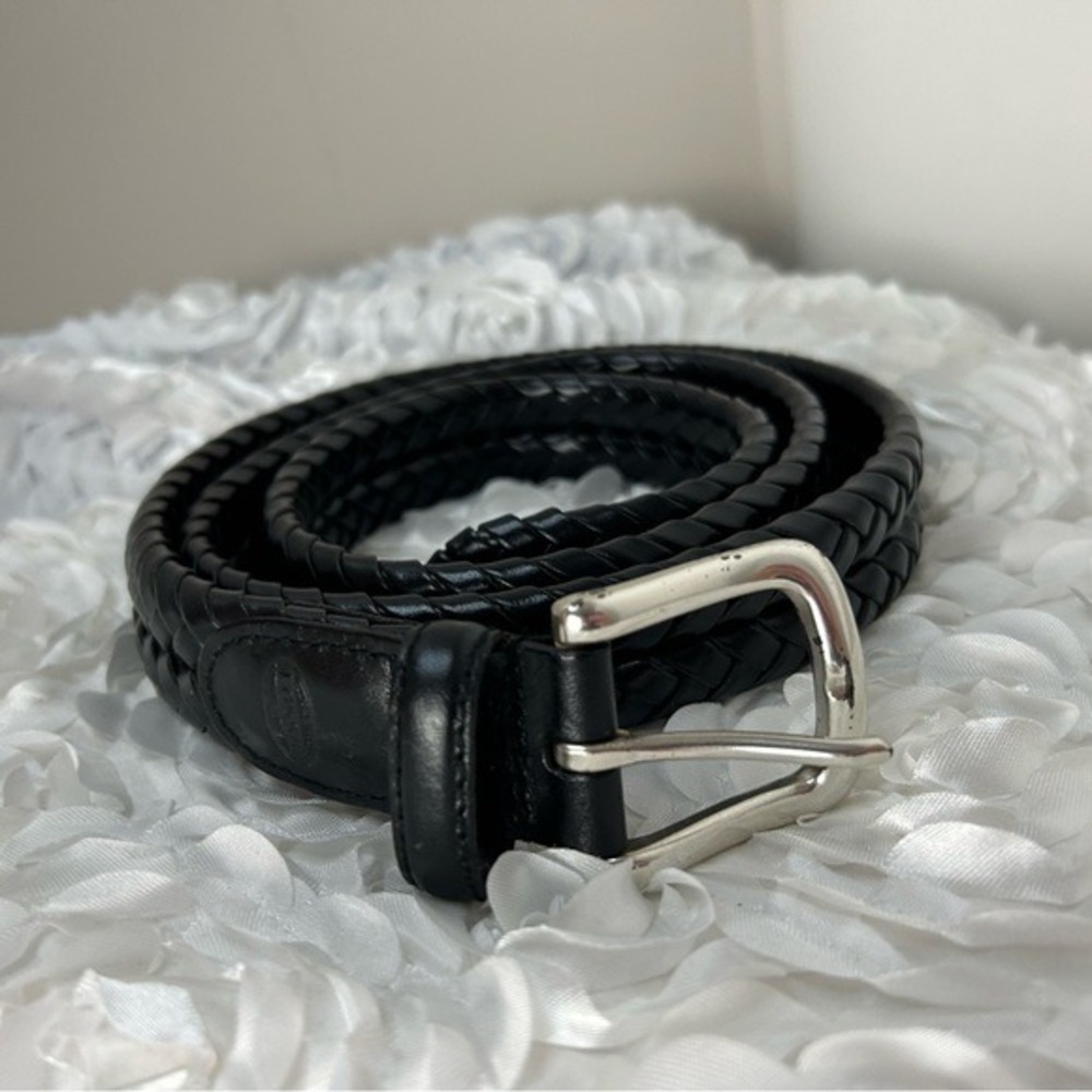 Fossil‎ Black Leather Basket Weave Belt Silvertone Metal Buckle